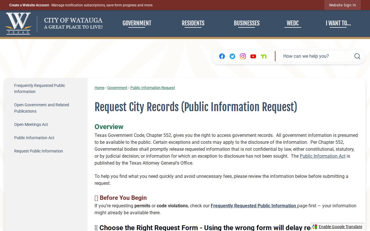 Watauga residents directory public-information request instructions