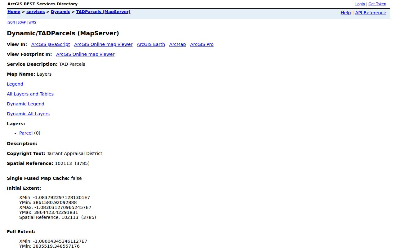Watauga neighbors Tarrant ArcGIS TAD parcel layer query and identify screen